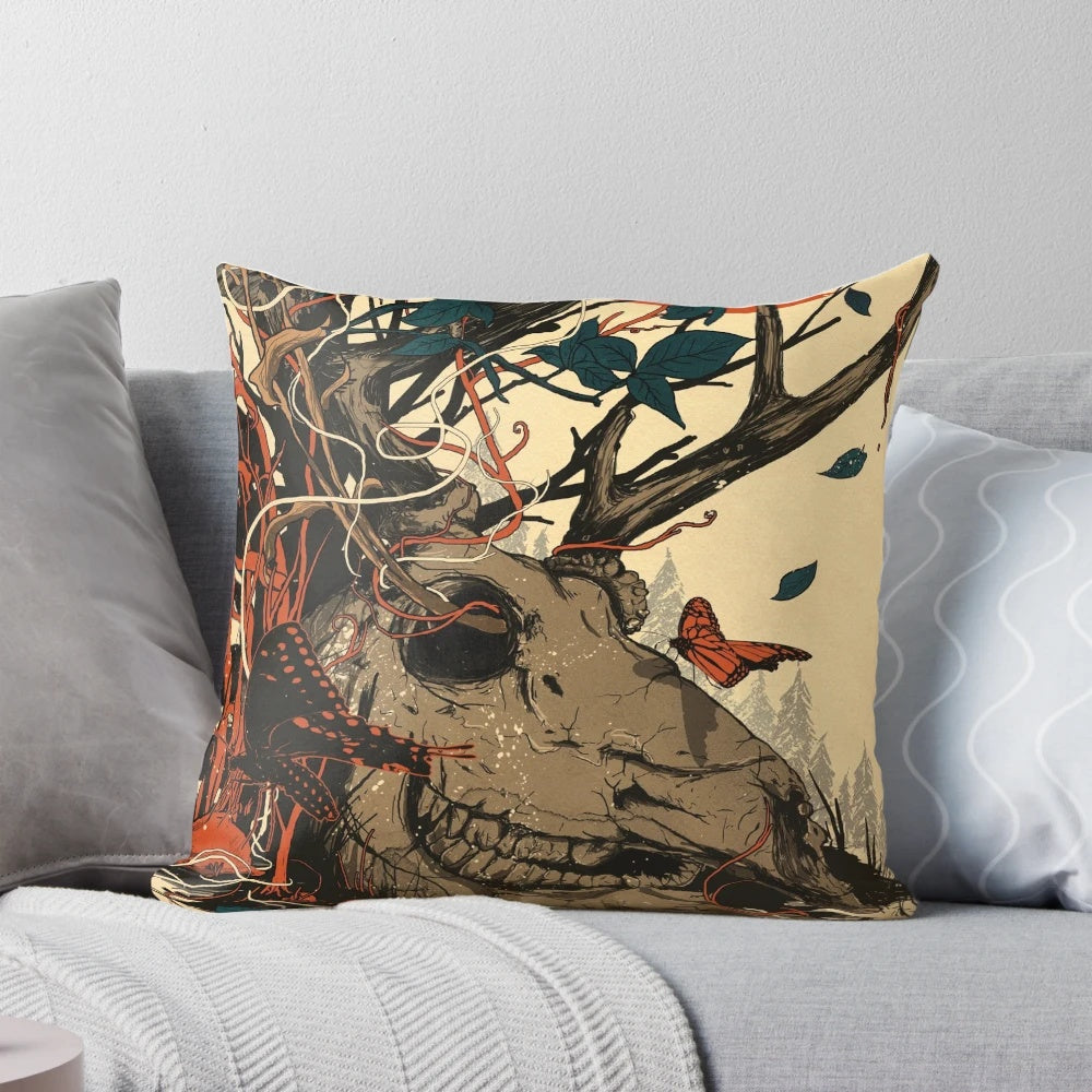 Dominate Skull Pillow featuring a stylish, nature-inspired skull design