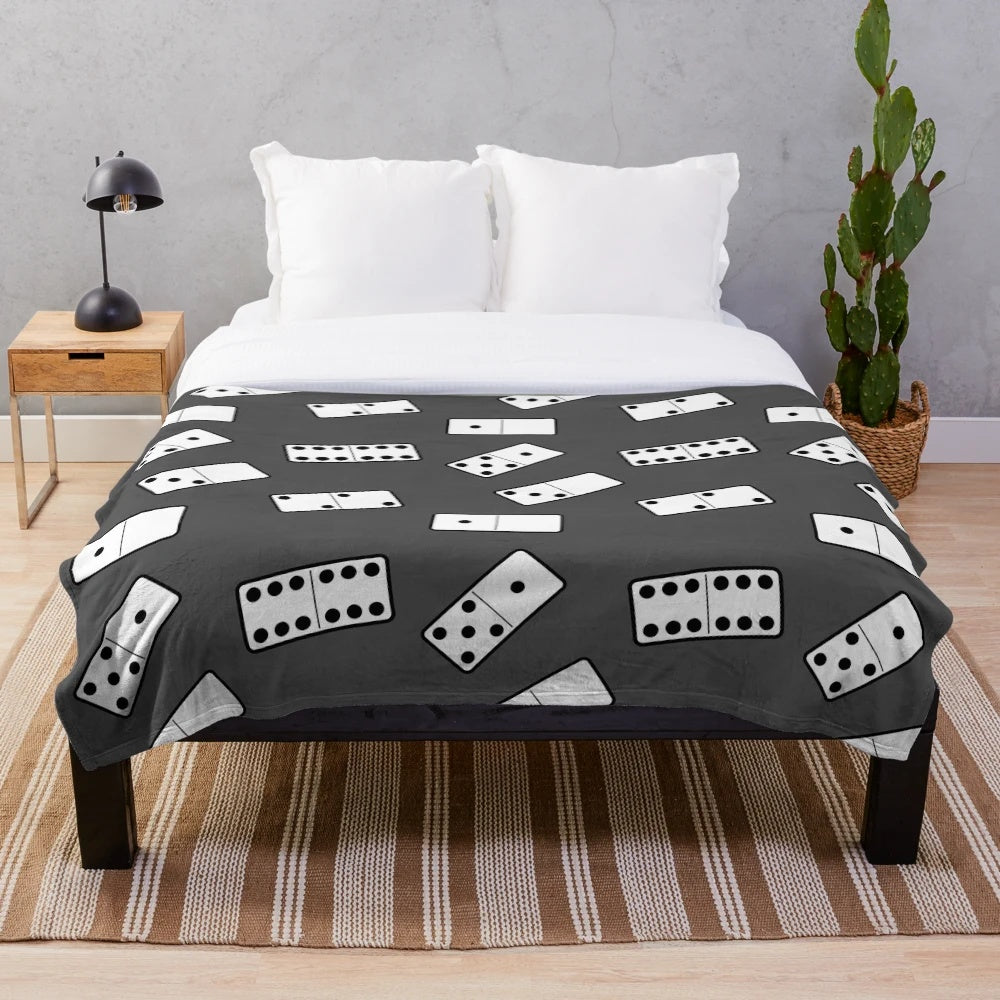 Dominoes-patterned plush blanket with number designs