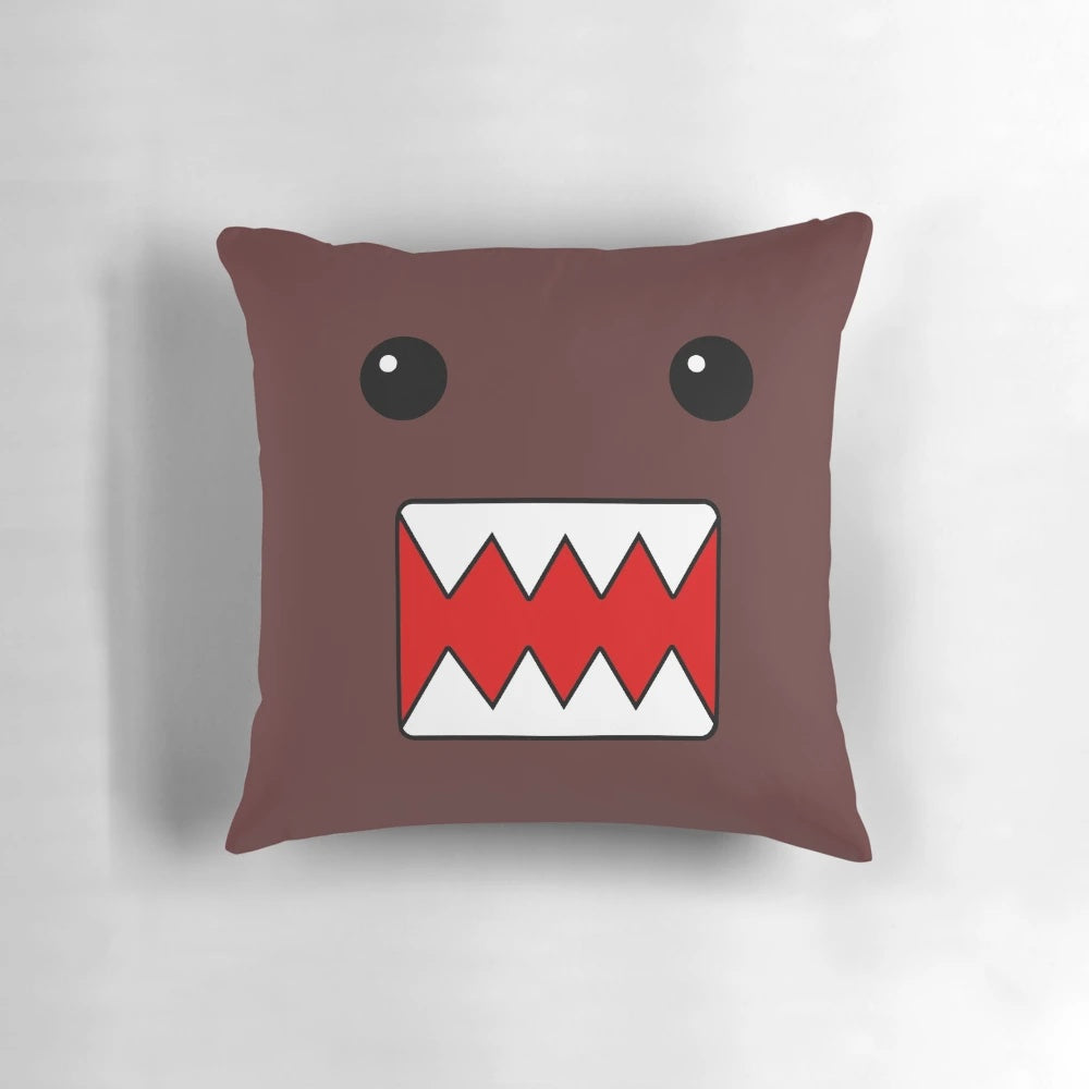 Soft and plush Domo Kun pillow with a whimsical expression, perfect for adding a touch of kawaii to any home.