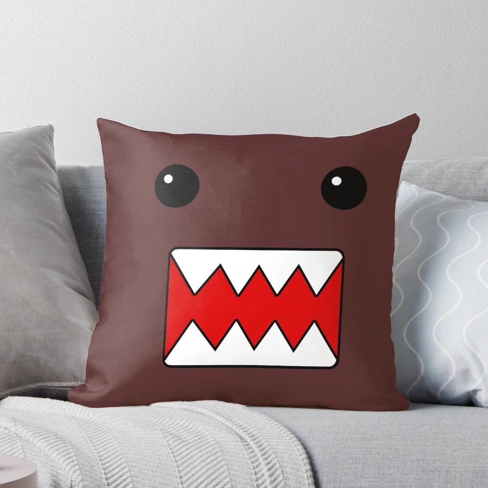 Soft and plush Domo Kun pillow with a whimsical expression, perfect for adding a touch of kawaii to any home.
