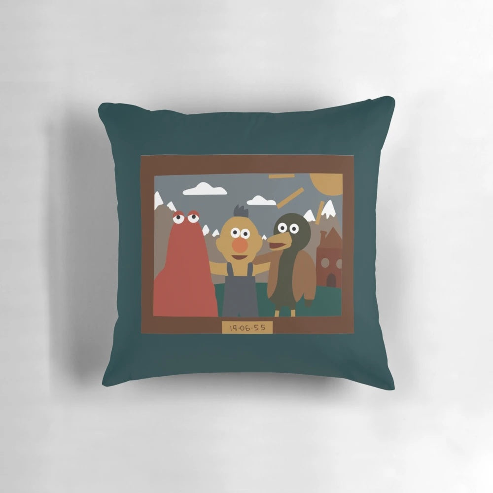 Don't Hug Me I'm Scared Minimalist Pillow featuring the iconic characters from the YouTube series