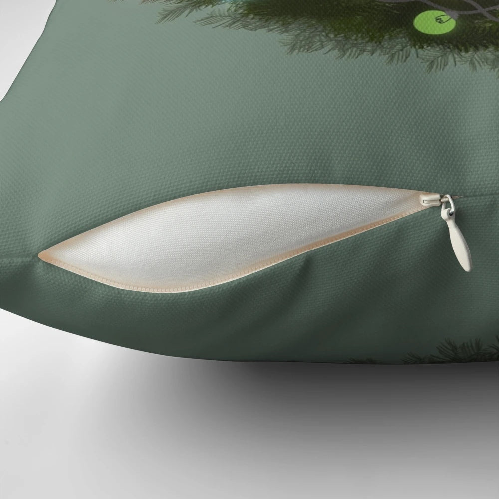 Doodle Christmas pillow with a wreath design and dog silhouettes