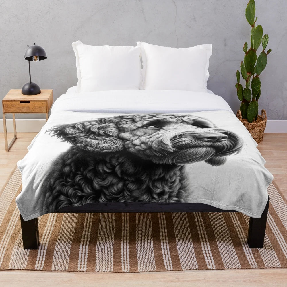 Doodle dog black and white plush blanket