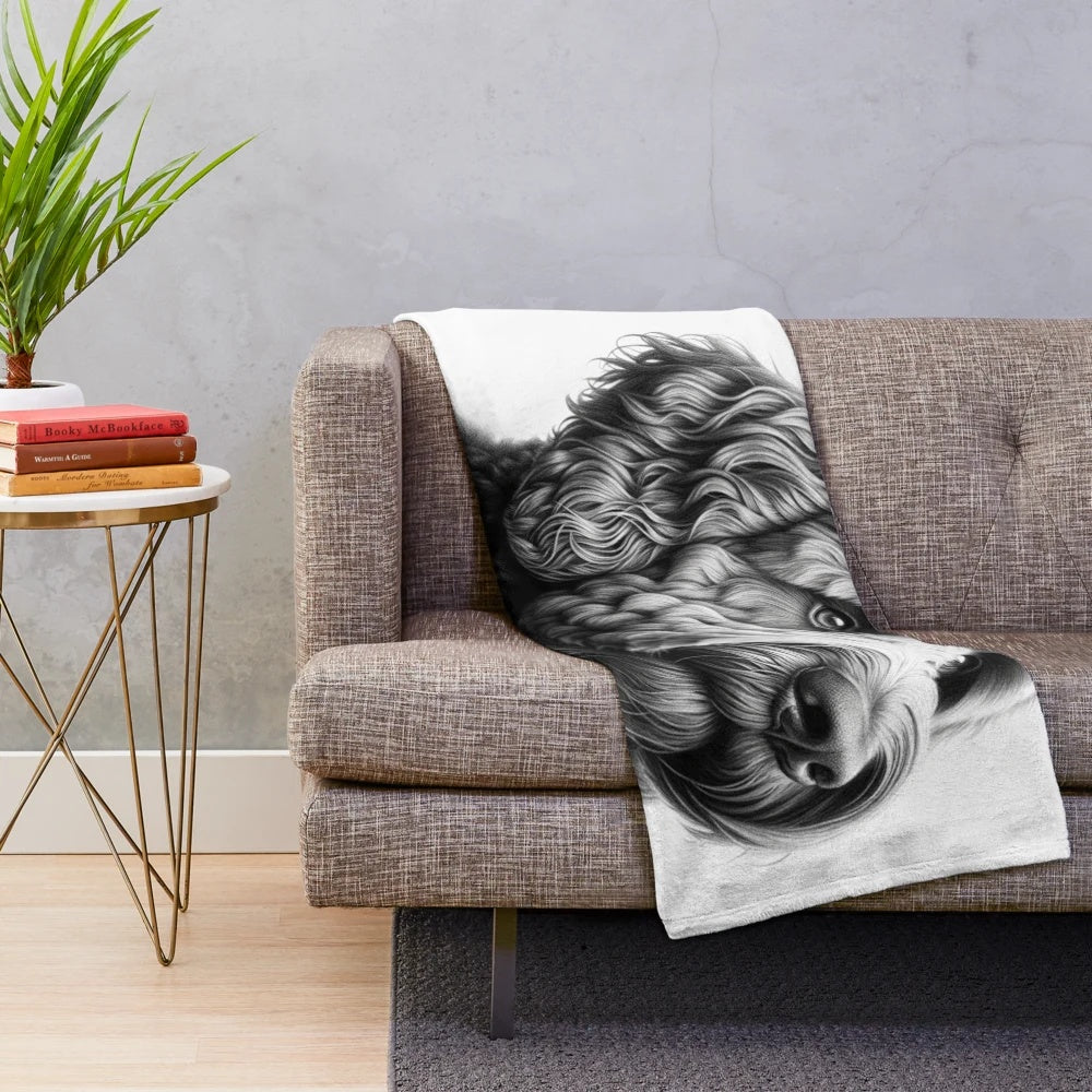 Doodle dog black and white plush blanket
