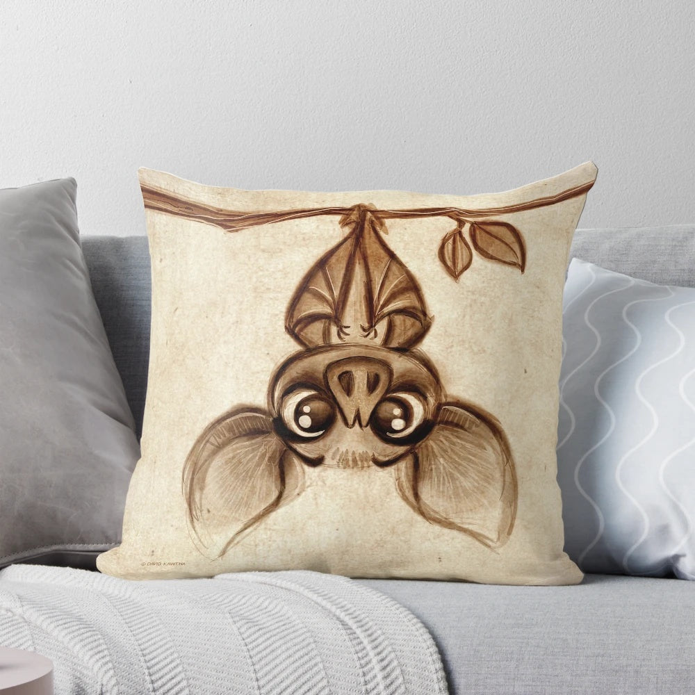 Doodles by David Kawena Bat Pillow - Unique Decorative Throw Pillow with Patterned Bat Design