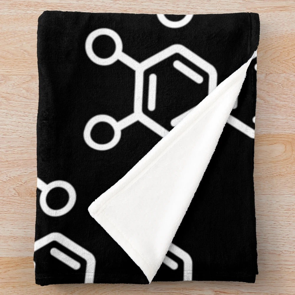 Plush blanket with a dopamine molecule design, perfect for science enthusiasts