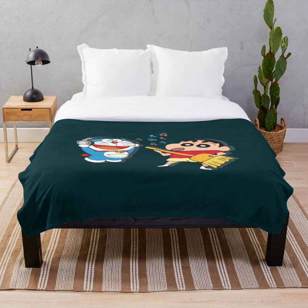 Doremon and Shinchan inspired plush blanket for anime lovers