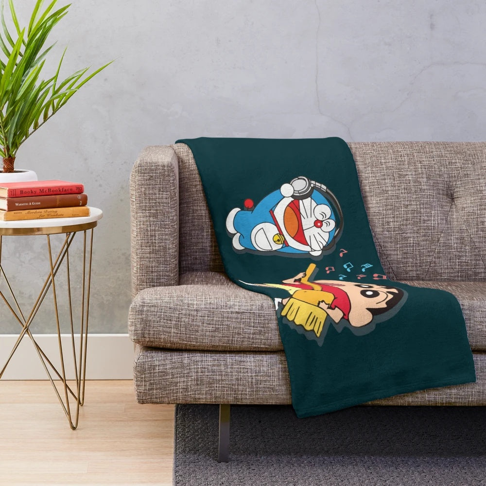 Doremon and Shinchan inspired plush blanket for anime lovers