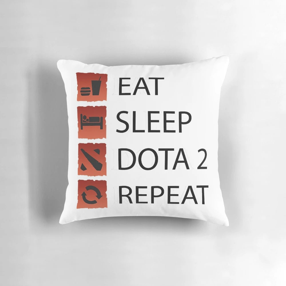 Dota 2 Gamer Life Pillow with "Eat Sleep Dota 2 Repeat" Design