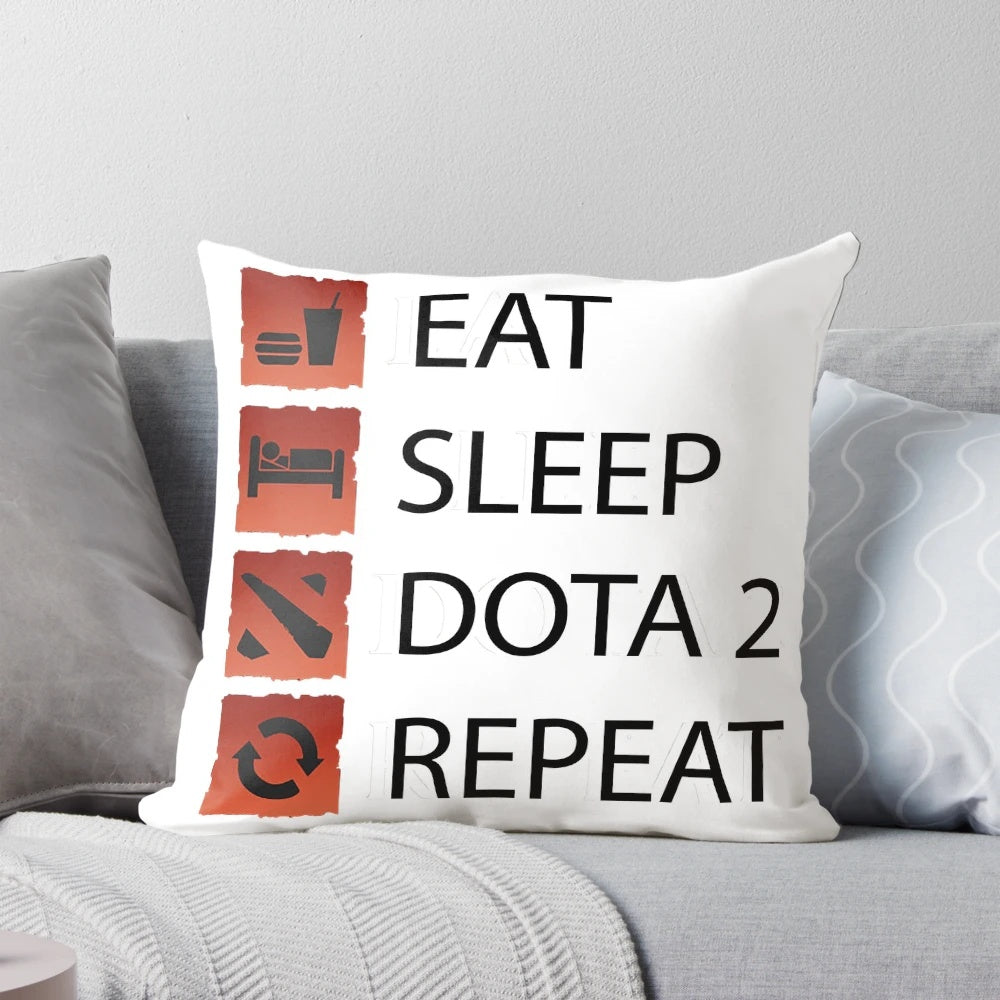 Dota 2 Gamer Life Pillow with "Eat Sleep Dota 2 Repeat" Design