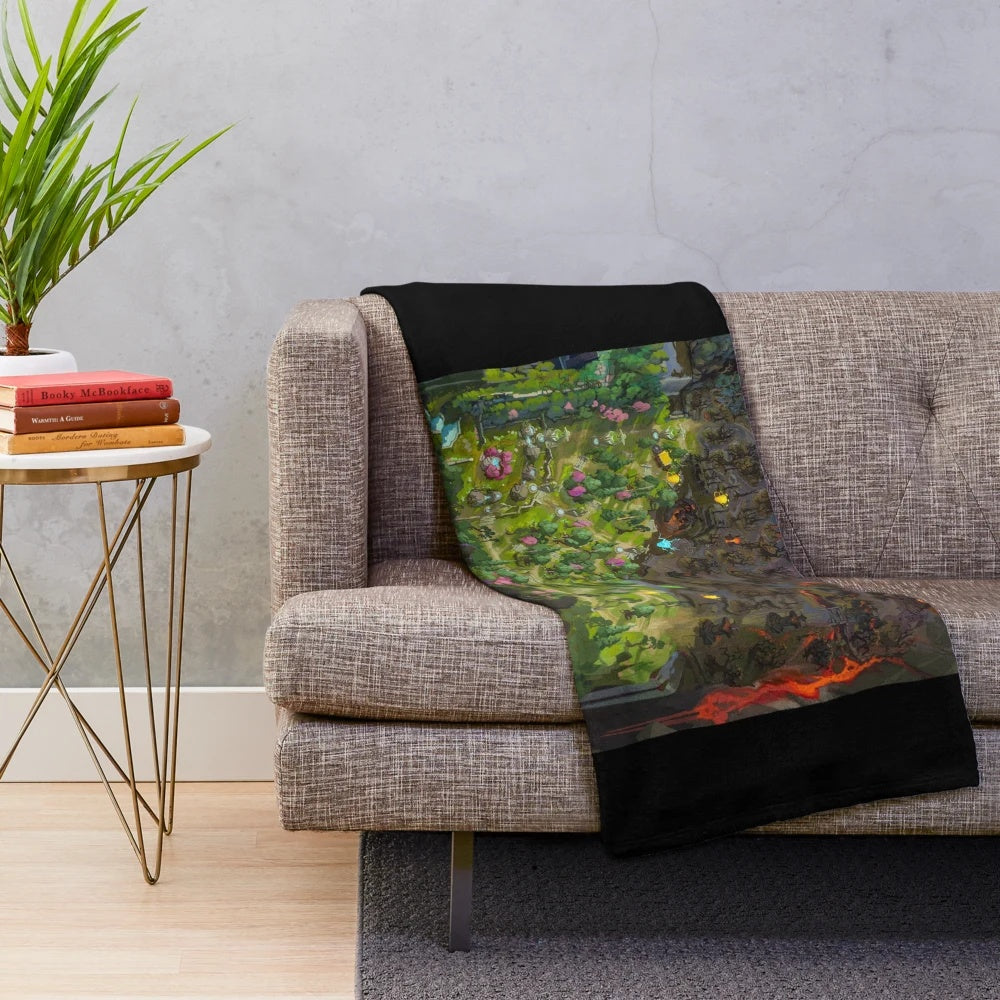 Dota 2 inspired plush blanket featuring a map design with mid, top, and bottom lane lines