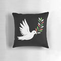 Dove of peace design with colorful olive branch on decorative throw pillow