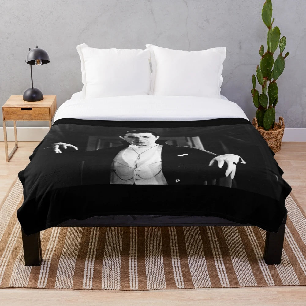 Dracula-themed plush blanket with classic vampire imagery