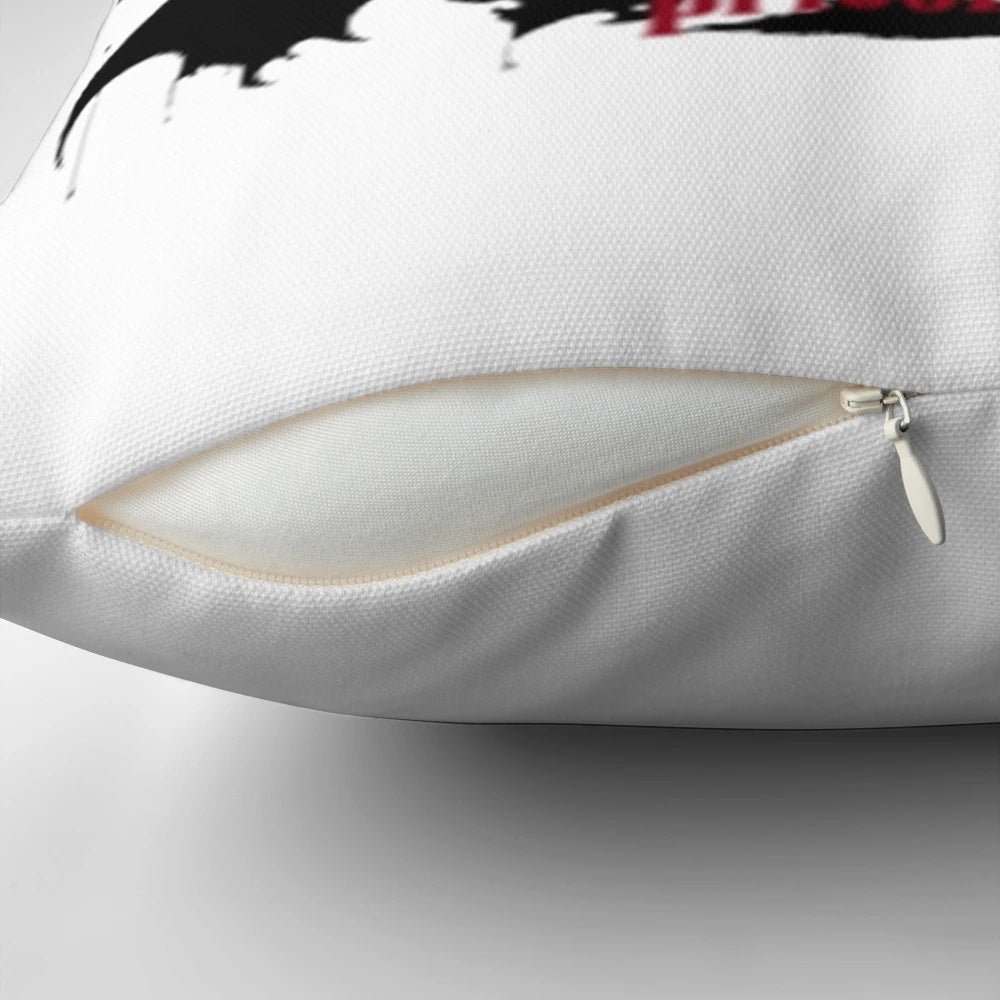 Bram Stoker Dracula quote "The castle is a veritable prison and I am a prisoner!" printed on a decorative throw pillow.