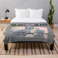 Drag racing-themed plush blanket with Christmas tree lights design