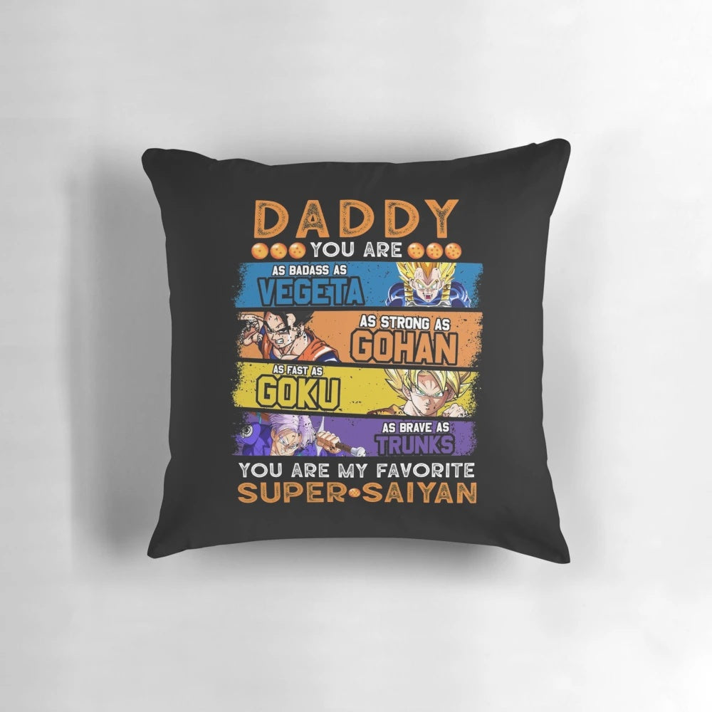 Dragonball inspired father's day pillow with Vegeta, Goku, Gohan, and Trunks