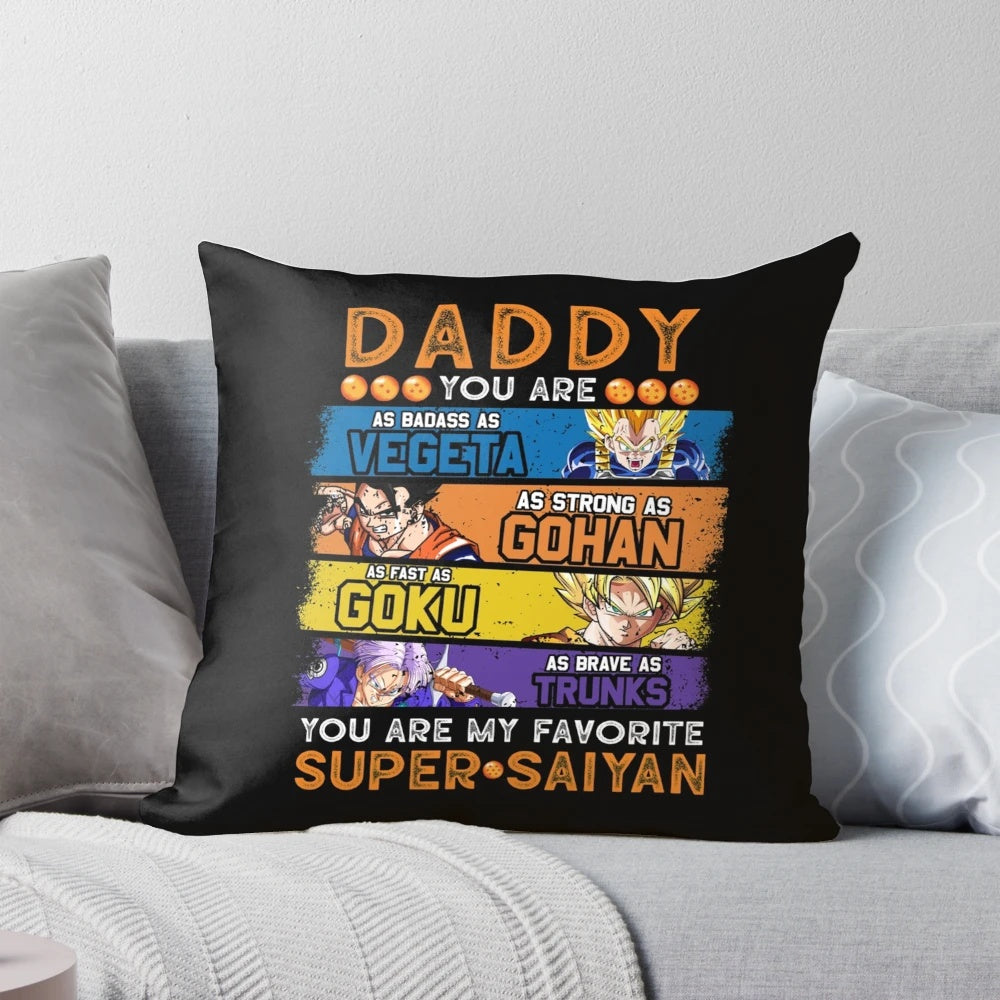Dragonball inspired father's day pillow with Vegeta, Goku, Gohan, and Trunks