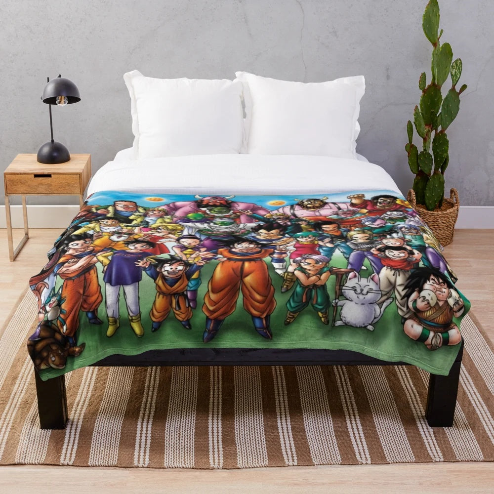 Dragonball Z inspired plush blanket featuring Goku and other characters