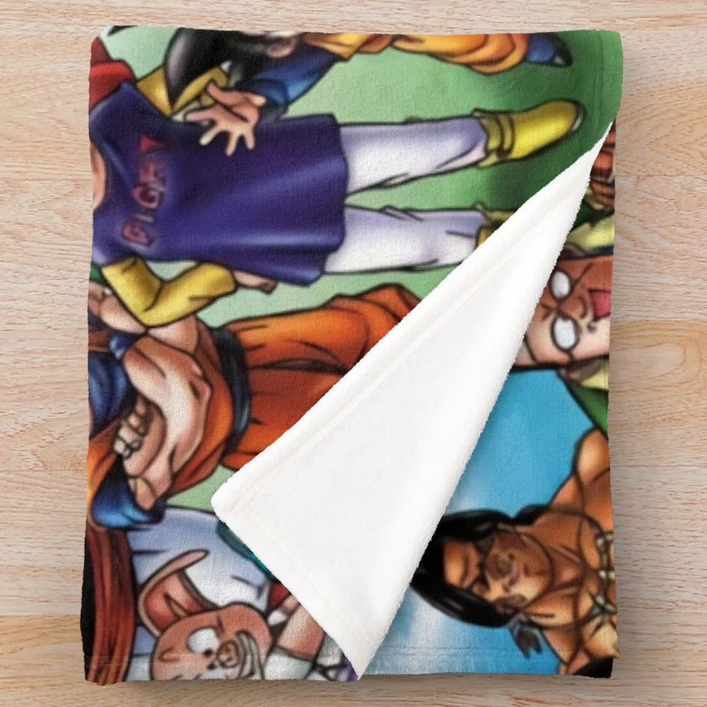 Dragonball Z inspired plush blanket featuring Goku and other characters