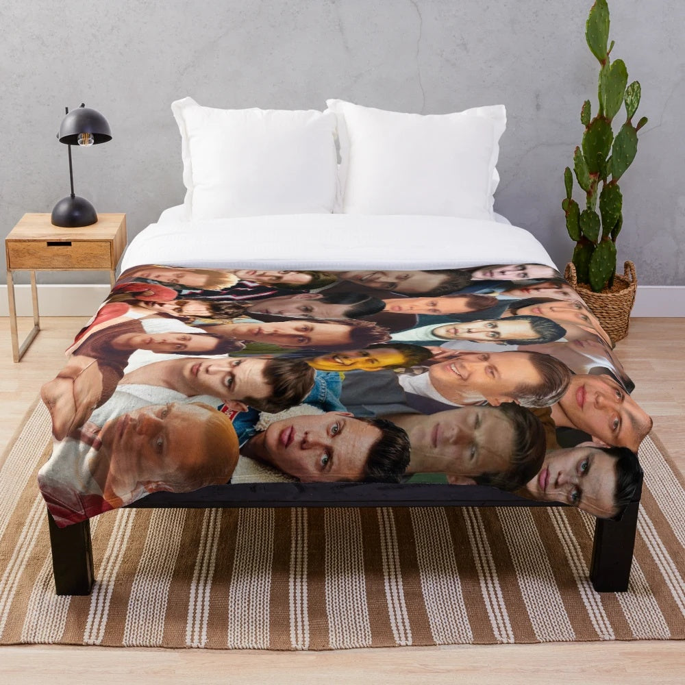 Cozy plush blanket featuring a collage of photos of renowned Swedish actor Bill Skarsgård
