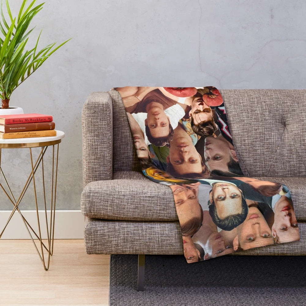 Cozy plush blanket featuring a collage of photos of renowned Swedish actor Bill Skarsgård