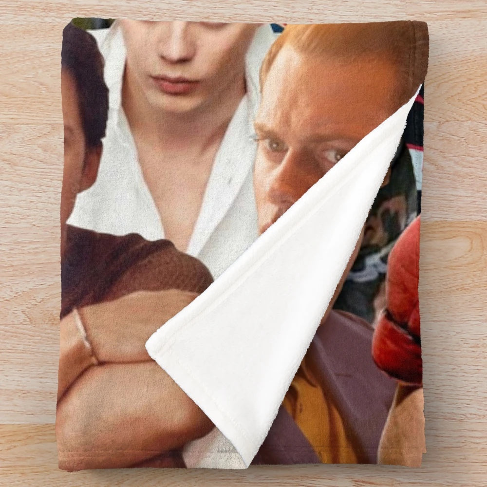 Cozy plush blanket featuring a collage of photos of renowned Swedish actor Bill Skarsgård
