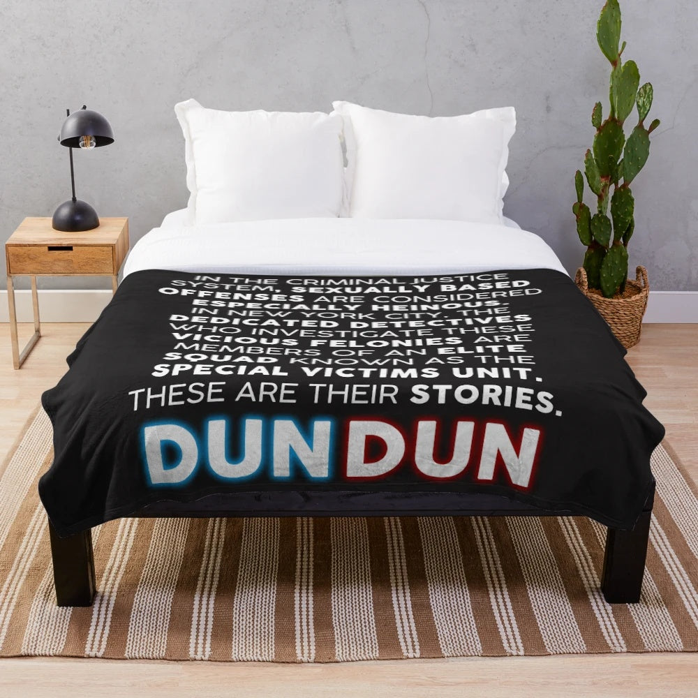 Svu inspired plush blanket with dramatic "dun dun" design