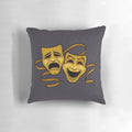 Gold theater masks pillow with comedy and tragedy design