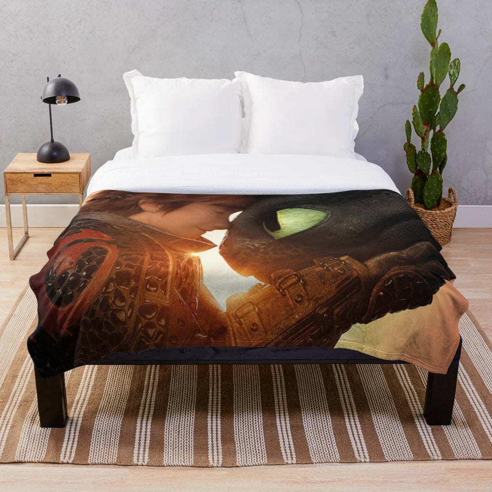 Cozy How to Train Your Dragon plush blanket featuring Toothless the dragon