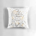 Decorative pillow featuring a dreamcatcher-inspired design with feathers, stars, and a glow effect, perfect for book lovers and fantasy fans.