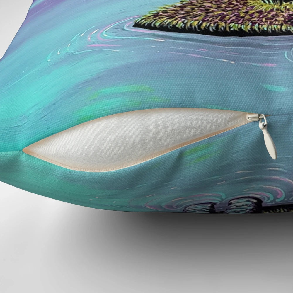 Dreamer Pillow - A vibrant, surreal space-themed accent pillow with an astronaut design, perfect for adding a touch of cosmic style to any room.