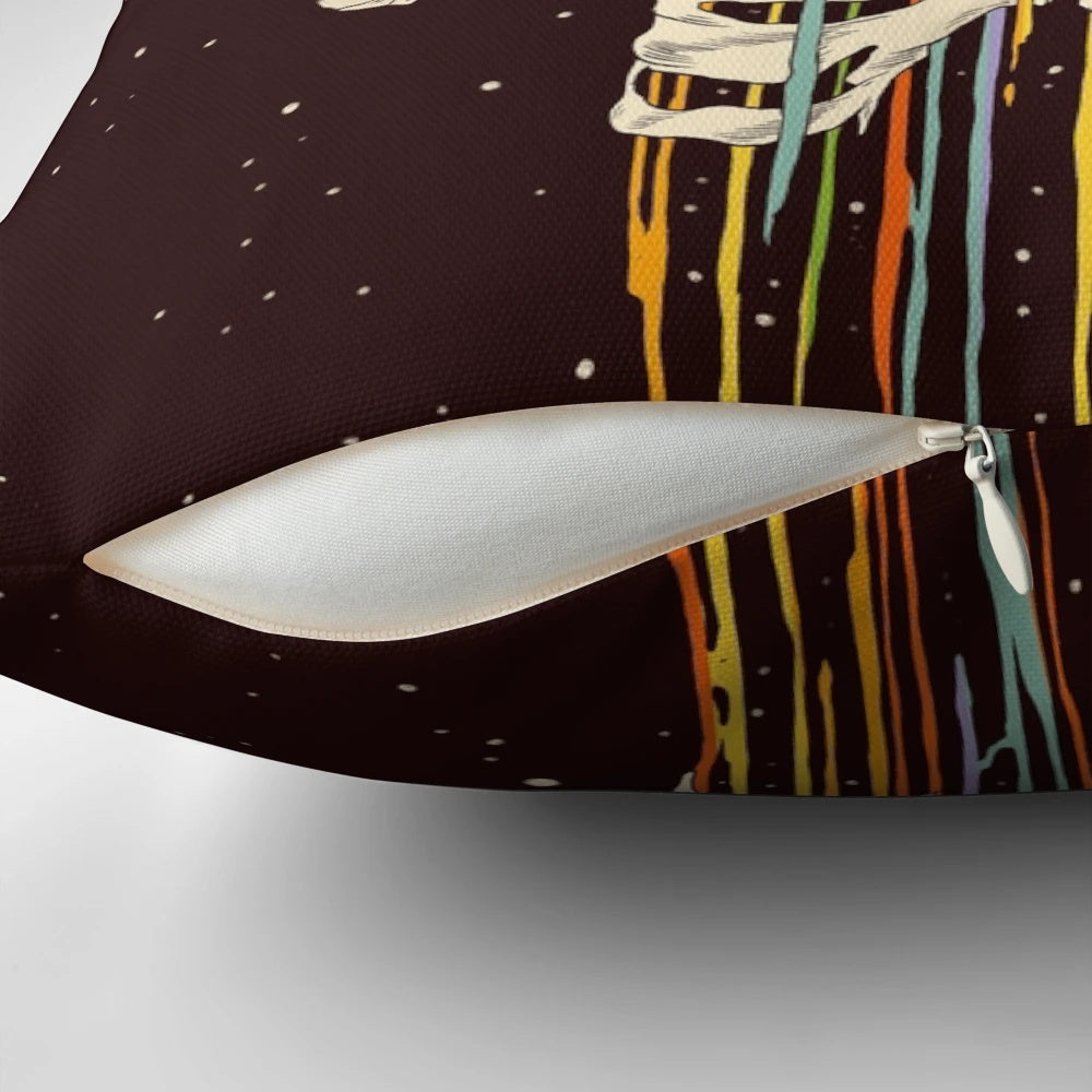 A surreal, space-themed pillow with a dreamful, cosmic design featuring stars, planets, and a serene astronaut figure.