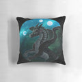 A black and white dragon pillow with a moon design, perfect for dragon lovers and fantasy fans.
