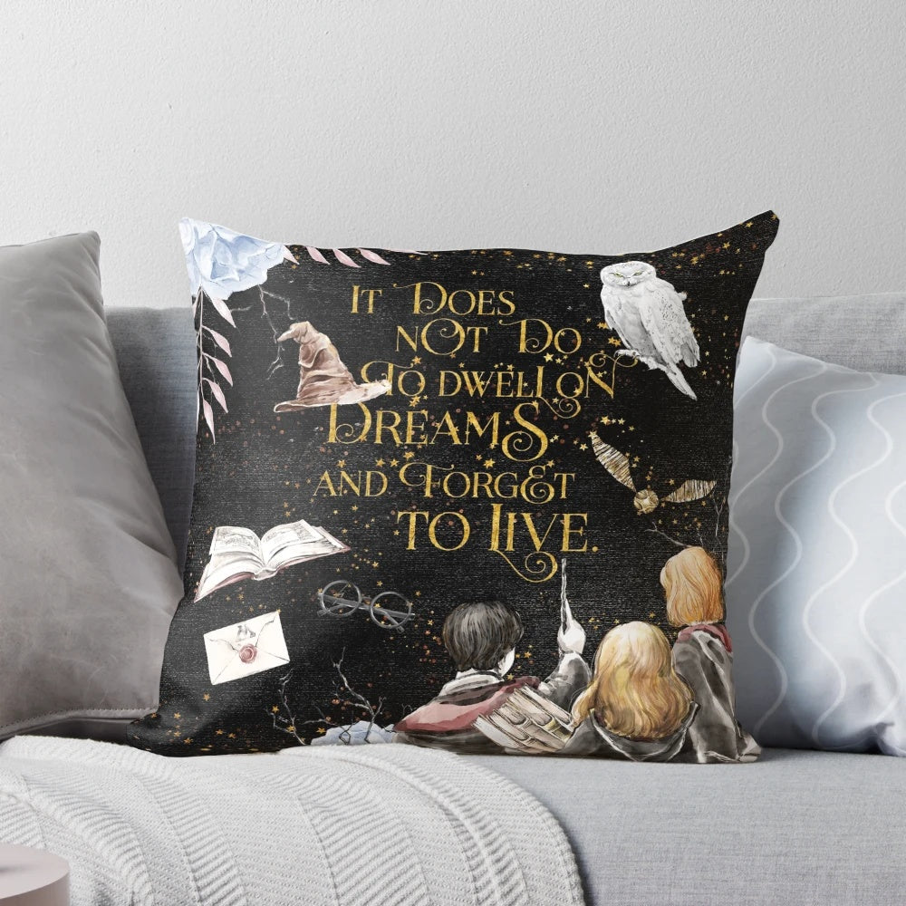 Plush pillow with "To Dwell on Dreams" design, perfect for book lovers and reading enthusiasts.