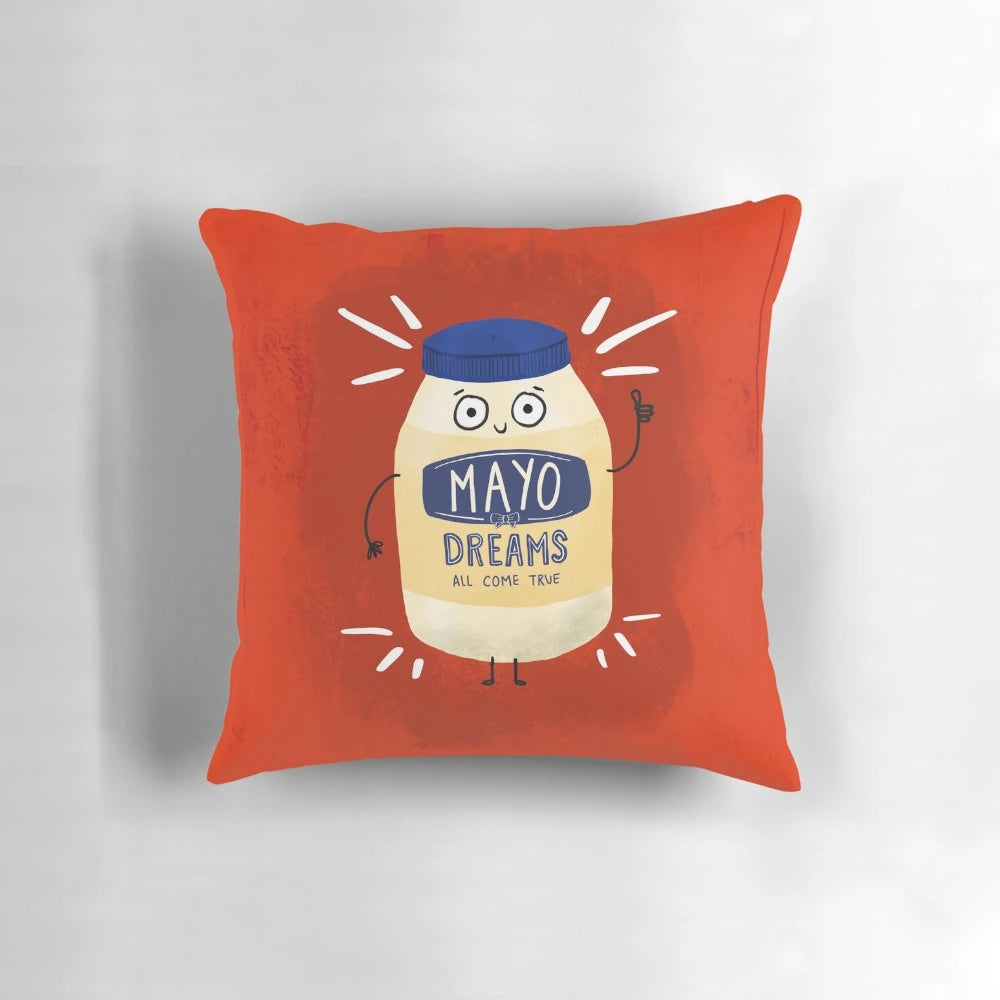 A soft, plush pillow with a mayo-inspired design, perfect for mayo lovers and dreamers.