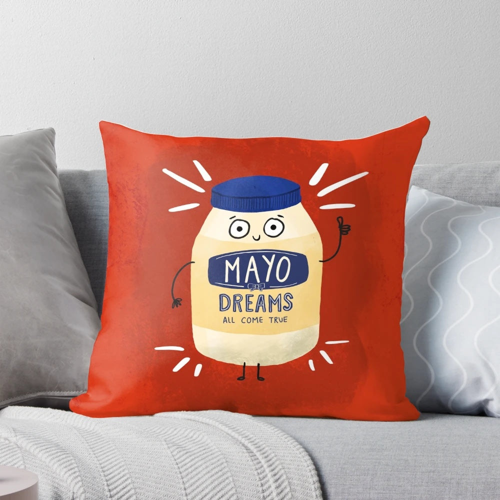A soft, plush pillow with a mayo-inspired design, perfect for mayo lovers and dreamers.