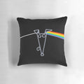 Surreal pillow design featuring a greyhound against a backdrop of the moon and space imagery, paying homage to the iconic Pink Floyd album.