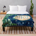 Dreamscape Plush Blanket featuring a watercolor design of a forest, moon, and stars