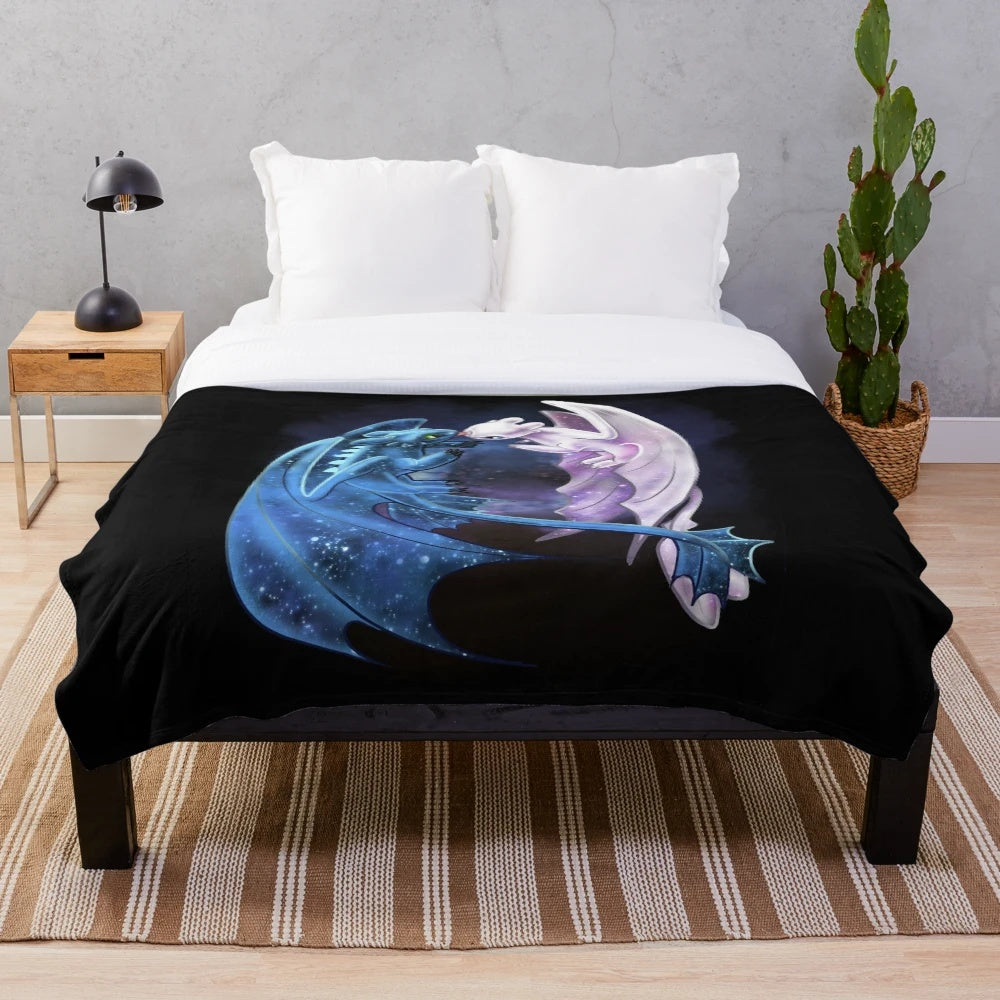 Dreamworks Dragons Starry Plush Blanket featuring Toothless and Light Fury