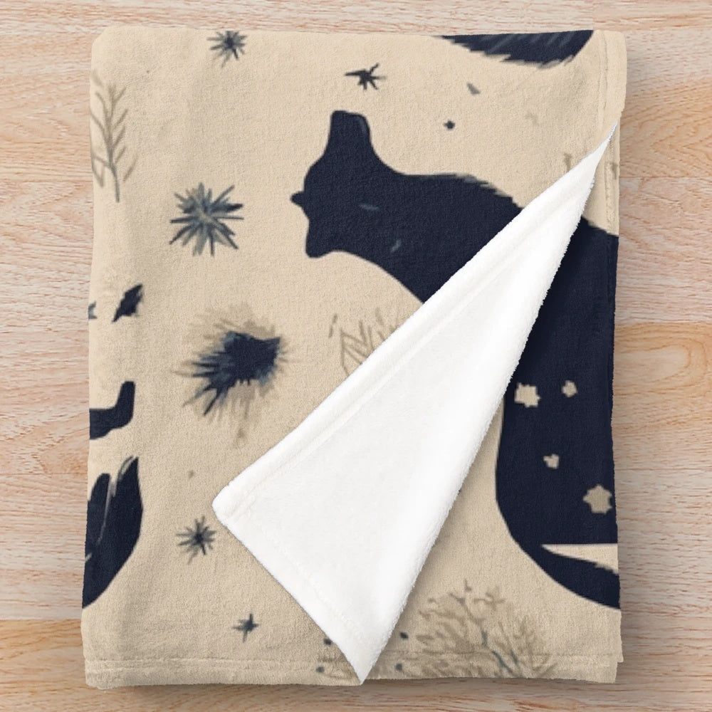 Plush celestial animals blanket with cats, dogs, and other whimsical creatures