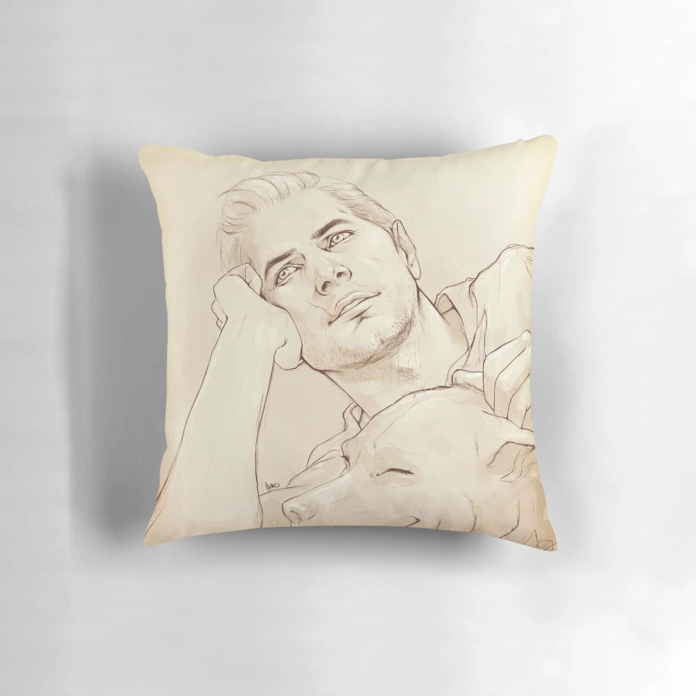 Soft, comfortable pillow featuring a dreamy illustration of Commander Cullen from the Dragon Age Inquisition video game.