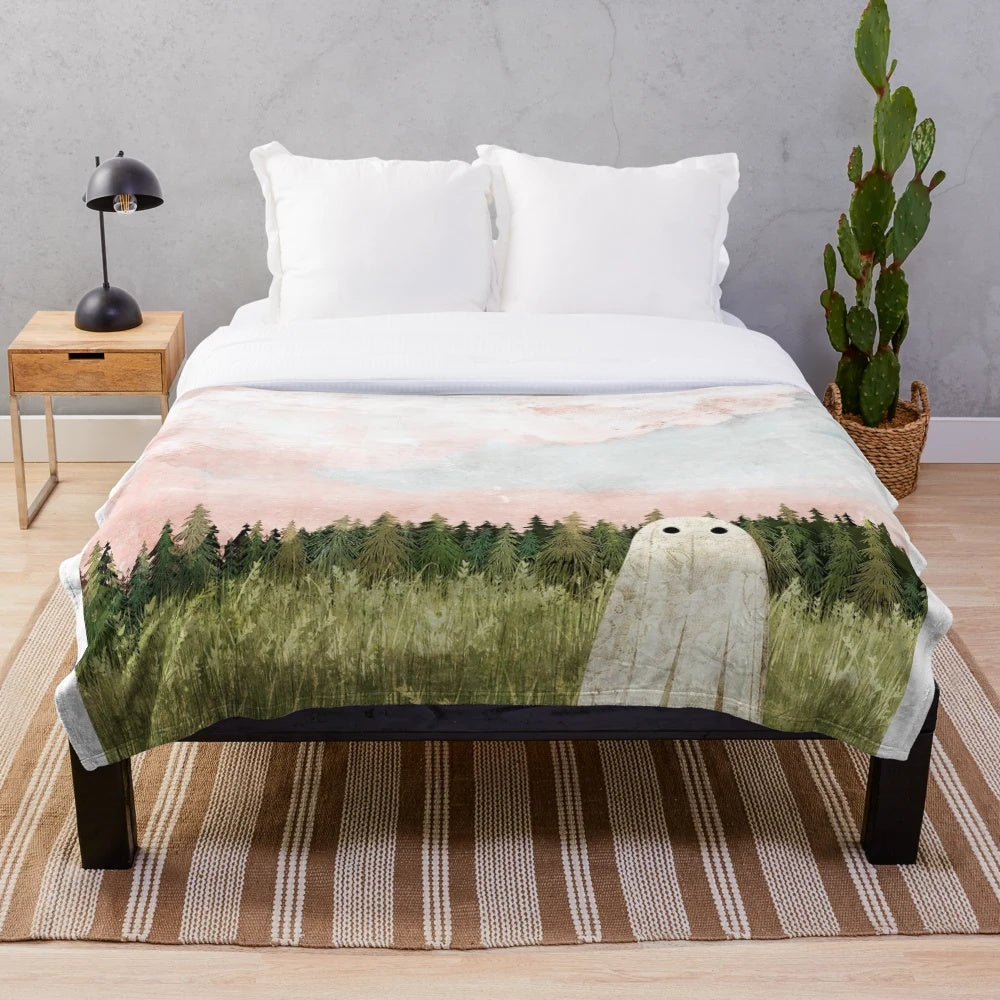 Soft, cozy plush blanket with a dreamy cotton candy sky design