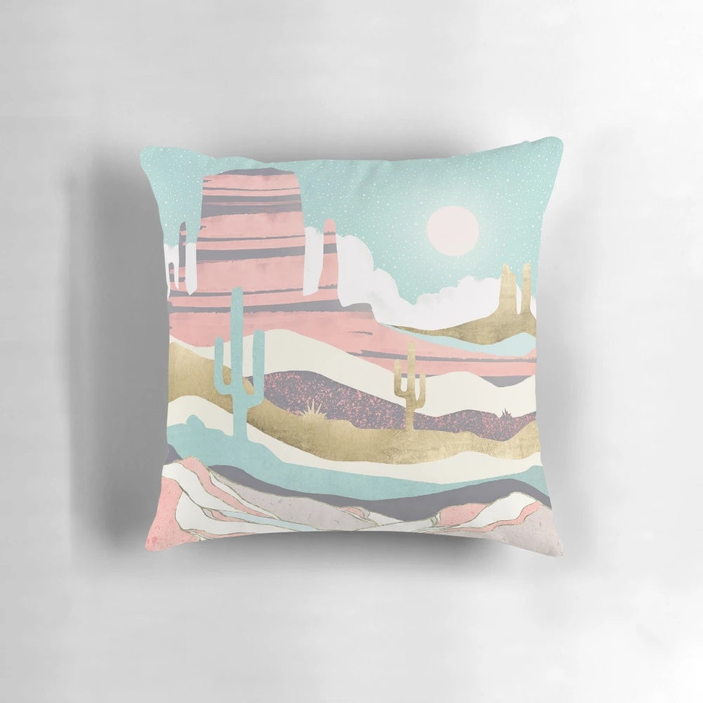 Decorative Desert Sun Pillow with Earthy Tones and Abstract Design