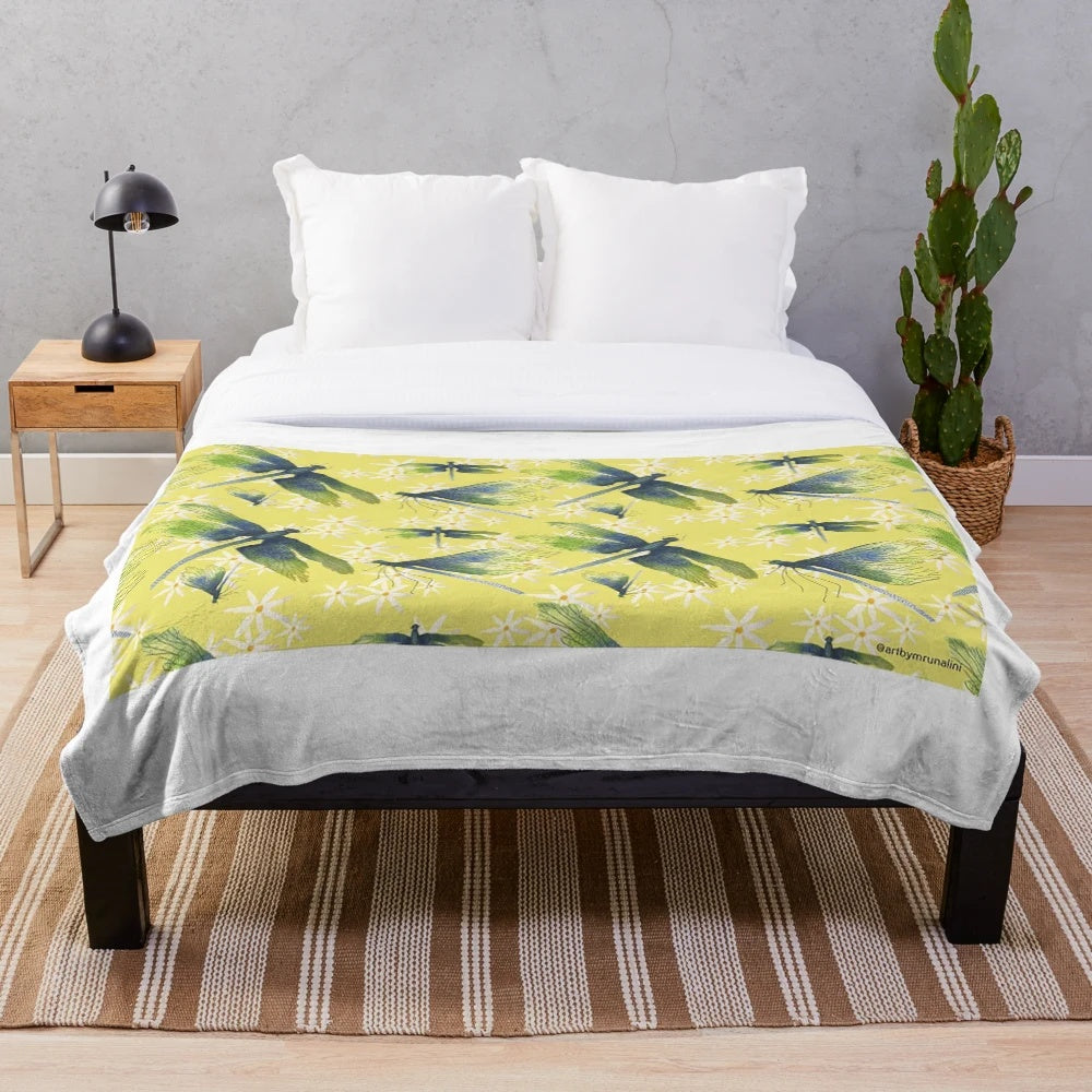 Dragonfly plush blanket featuring a nature-inspired design