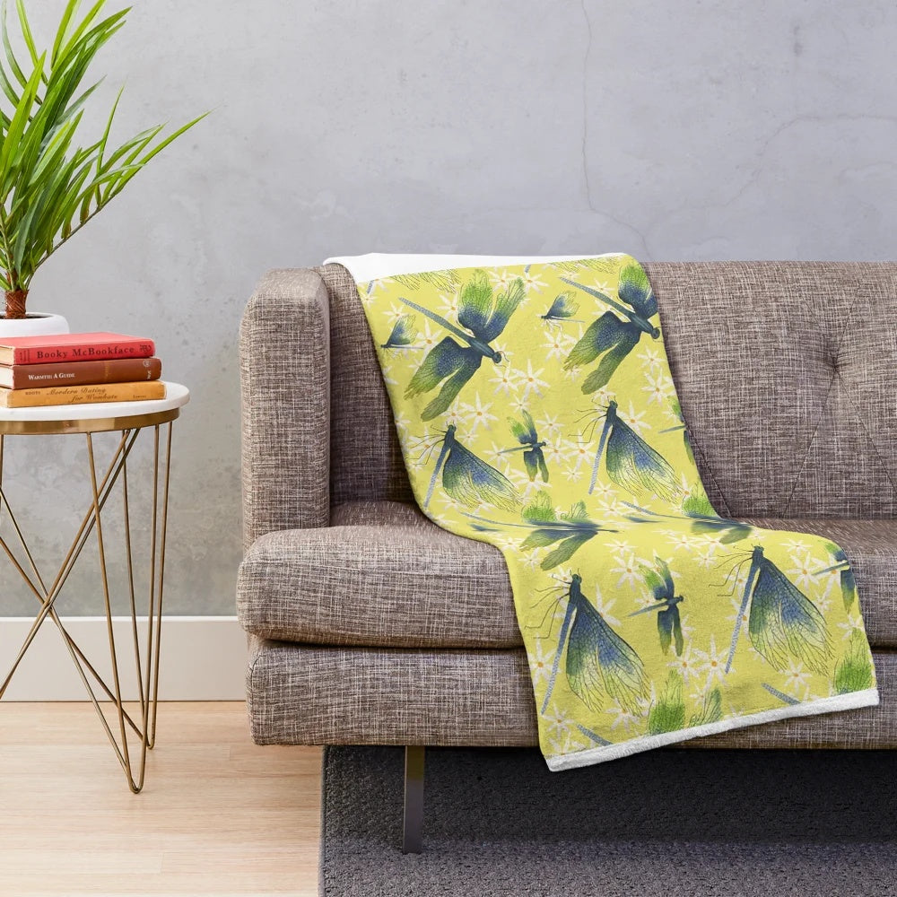 Dragonfly plush blanket featuring a nature-inspired design