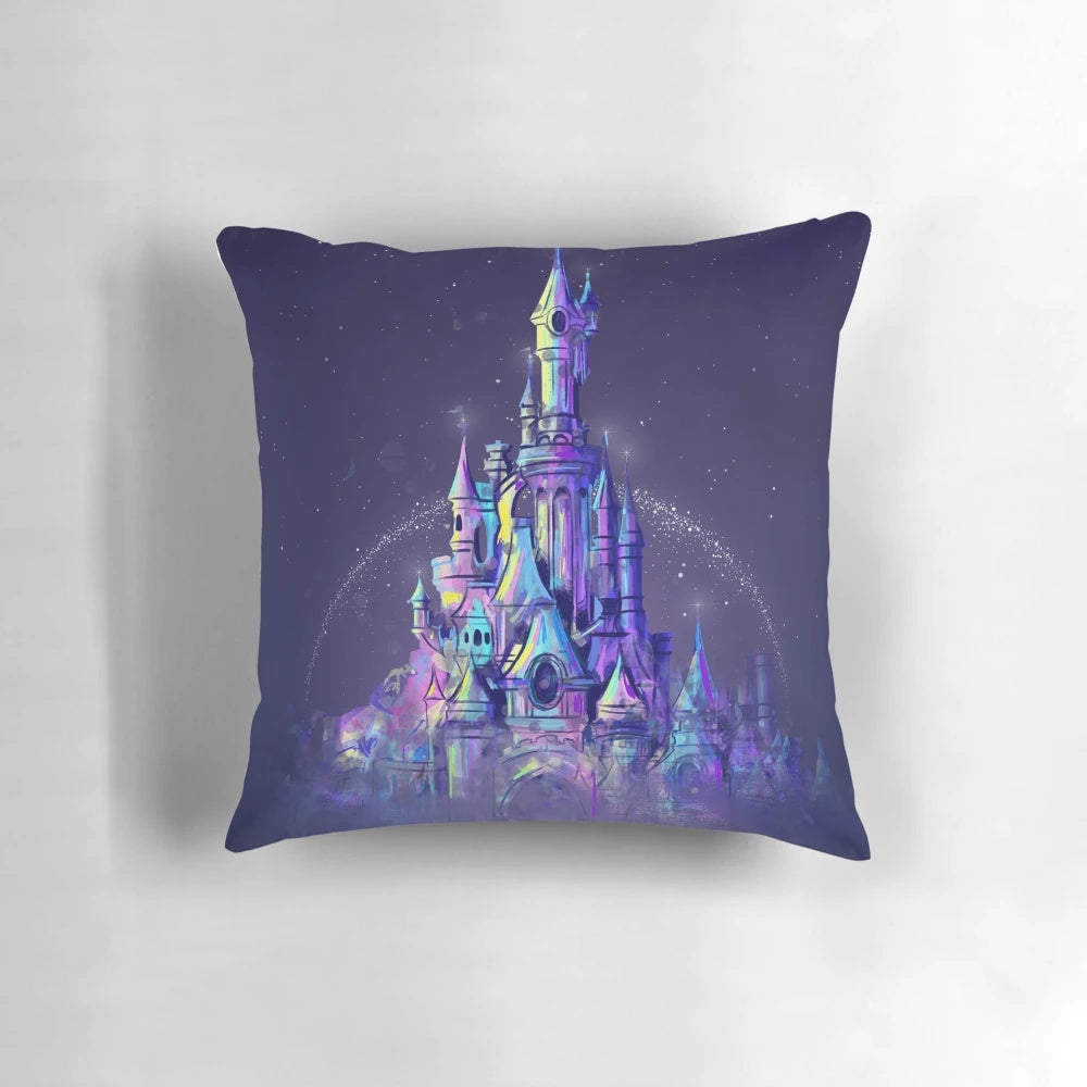Watercolor illustration of a fairytale castle in a fantasy kingdom