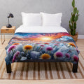 Vibrant flower sunset design plush blanket