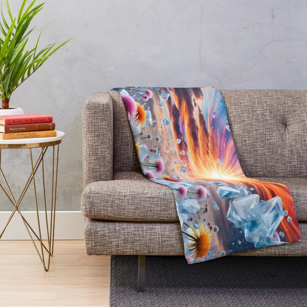 Vibrant flower sunset design plush blanket