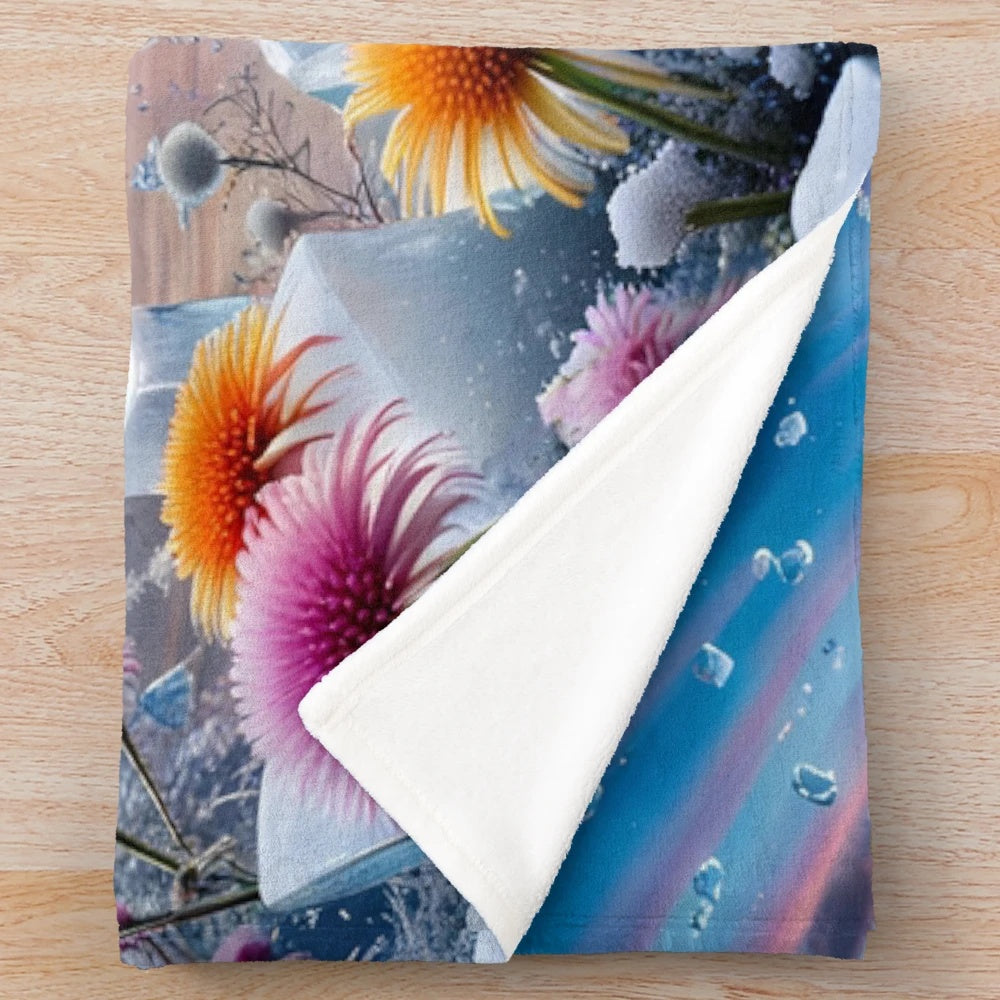 Vibrant flower sunset design plush blanket