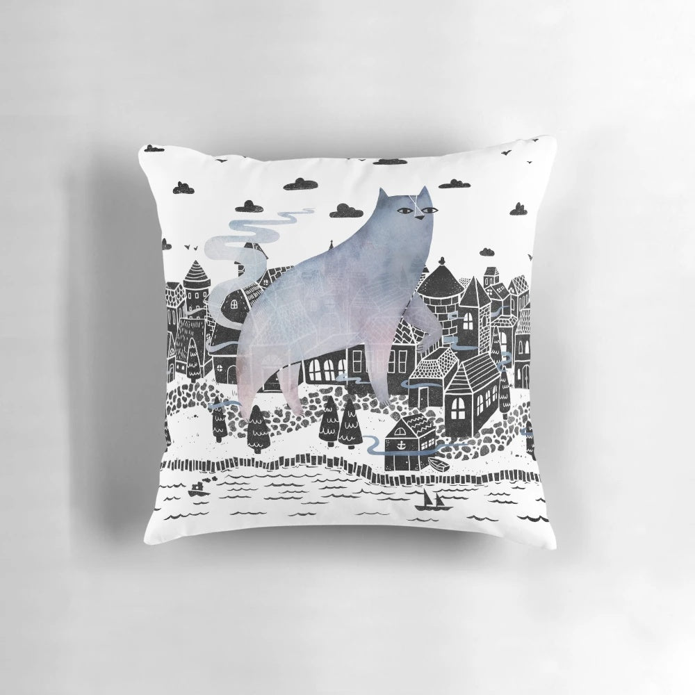 Dreamy and atmospheric fog pillow featuring a nature landscape design